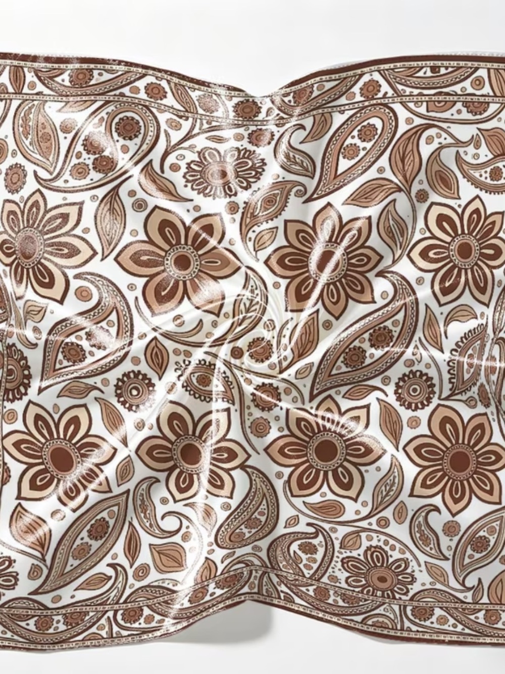 Paisley Floral Satin Scarf in Brown and Cream